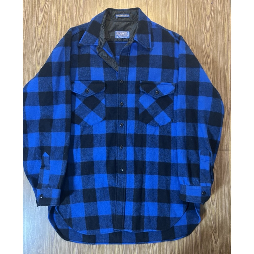 Vintage Pendleton Blue Shadow Plaid Outdoors Man Flannel Shirt Large Made In USA